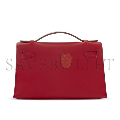 HERMES KELLY POCHETTE ROUGE VIF SWIFT GOLD HARDWARE (22*14*7cm)
